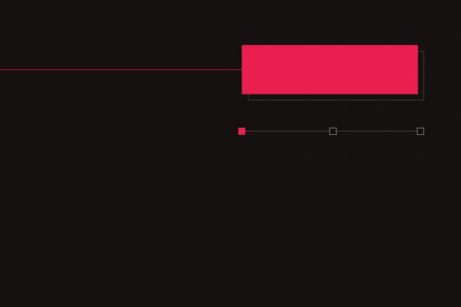 Fundo gráfico escuro com um bloco vermelho e uma trilha de três passos, sem texto